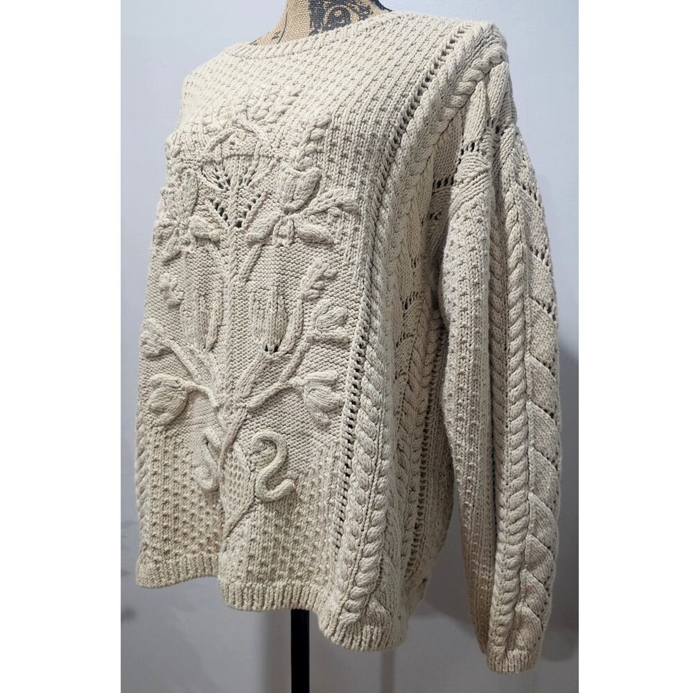 DKNY Cable Knit Sweater, Vintage 1990's Y2K  Handknit, 100% Cotton, Womens Sz M - Picture 4 of 10
